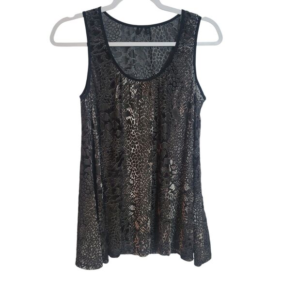BKE Cheetah Print Velvet Burnout Tank Top Women's Sz Large Black Metallic Sheer - Picture 1 of 7